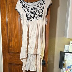 Free People Cream and Black Embroidered Dress
